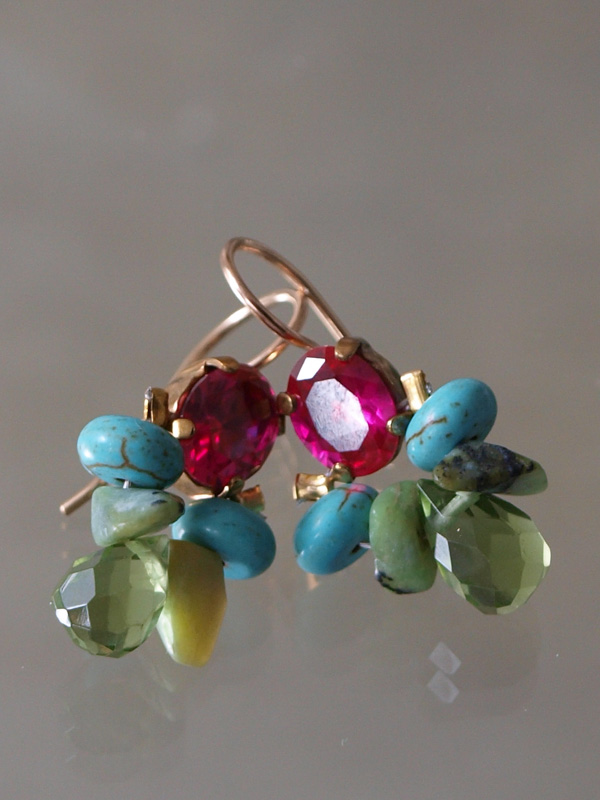 earrings Bee fuchsia crystal, turquoise